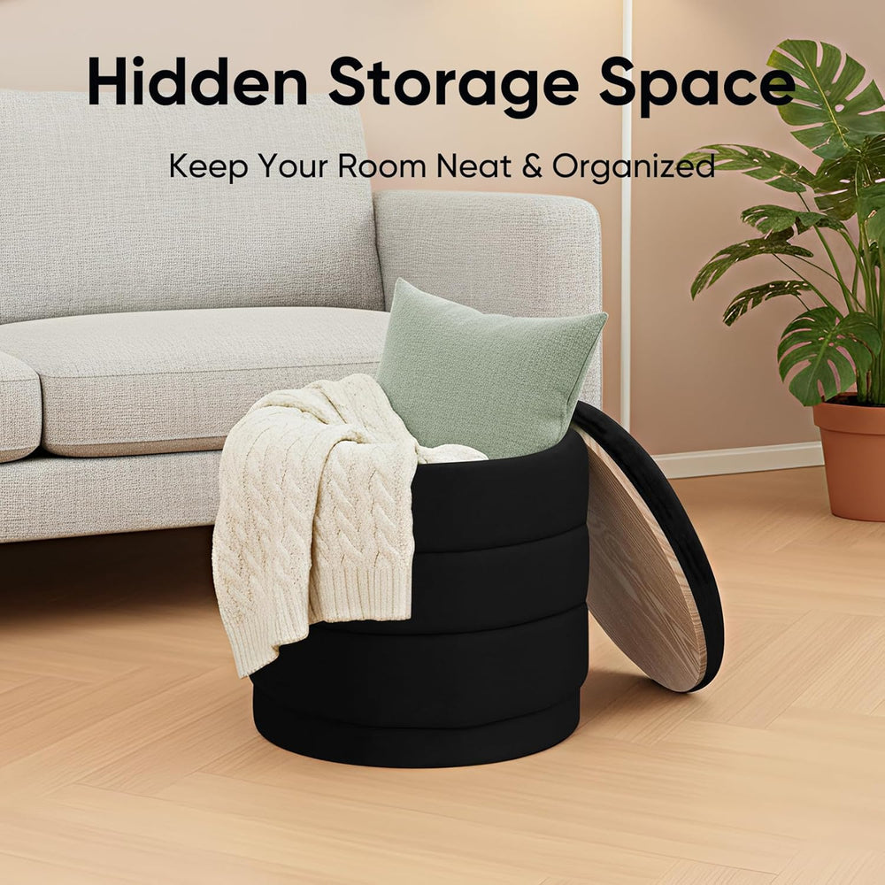 15.4" Round Velvet Storage Ottoman with Reversible Lid, Upholstered Circ...