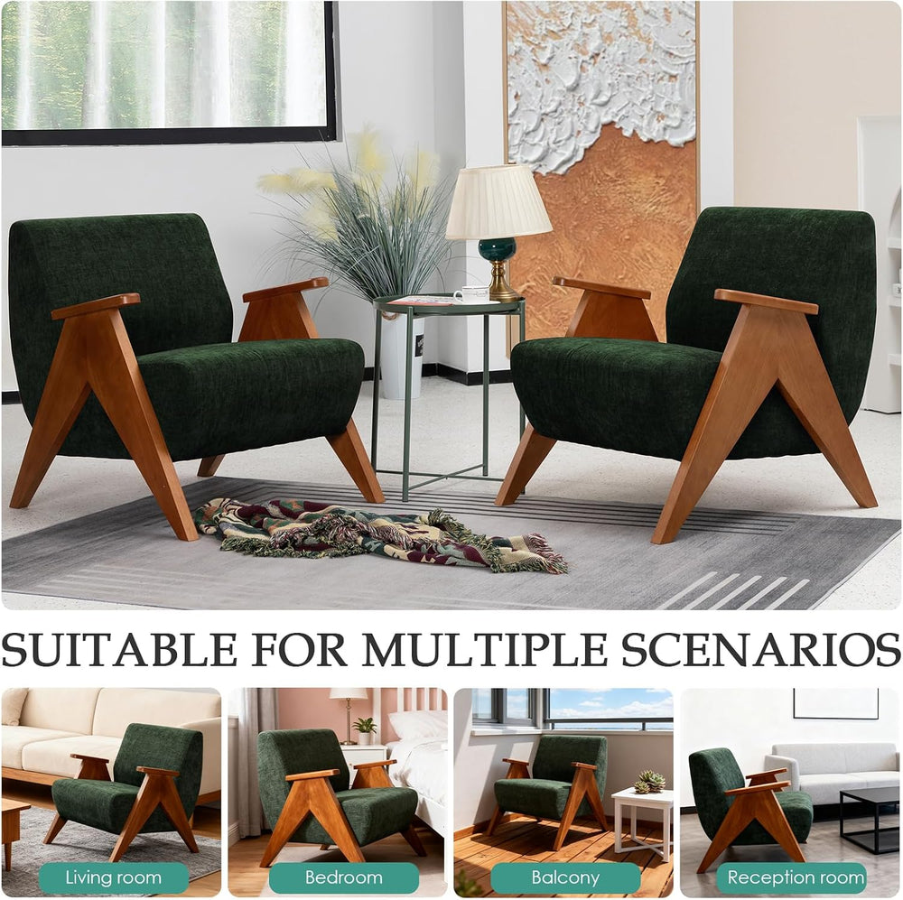 2 Pcs Home Accent Chair Mid Century Modern Accent Chair with Wood Frame, Loun...