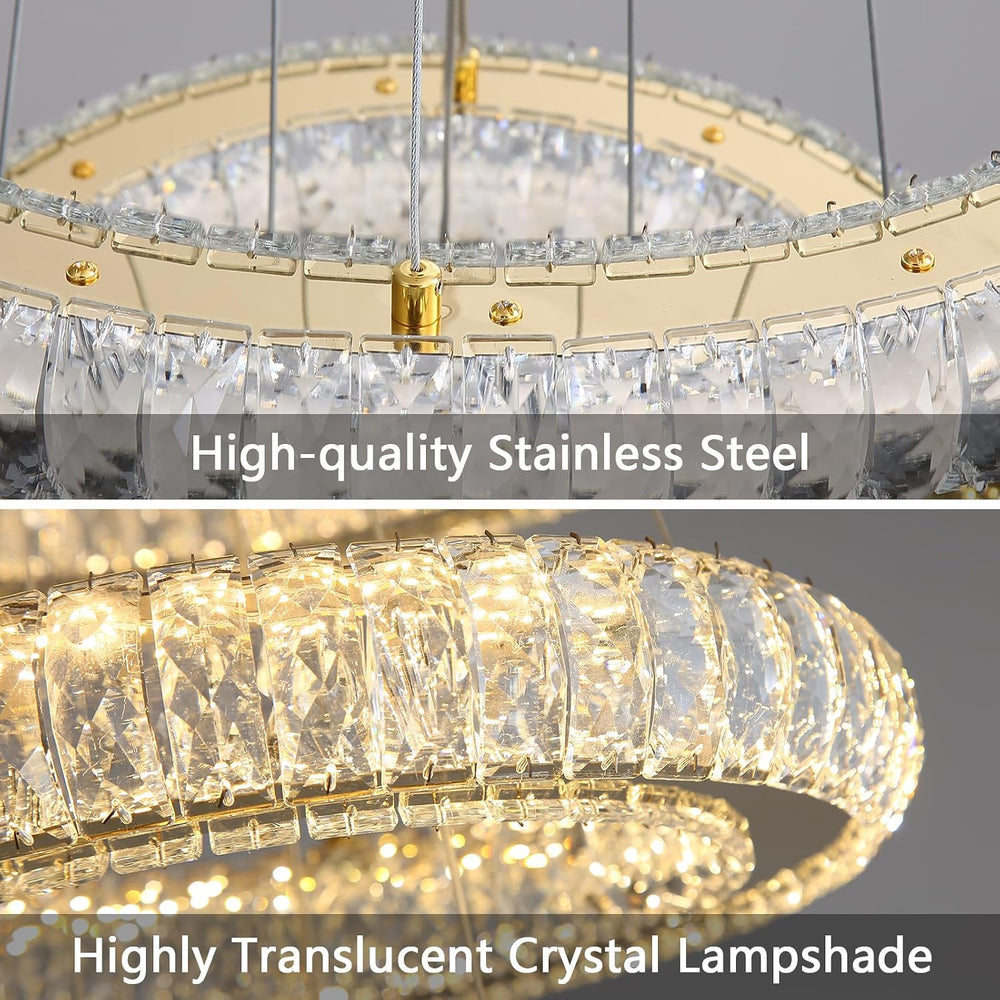 HAIXIANG Modern Chandelier Crystal LED Dimmable Ring Pendant Lights Adjustabl...