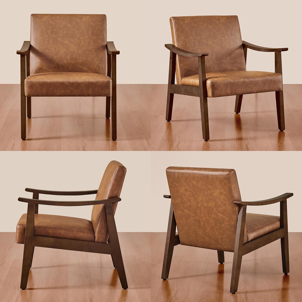 Yaheetech Accent Chairs Set of 2, Mid-Century Faux Leather Armchairs Brown
