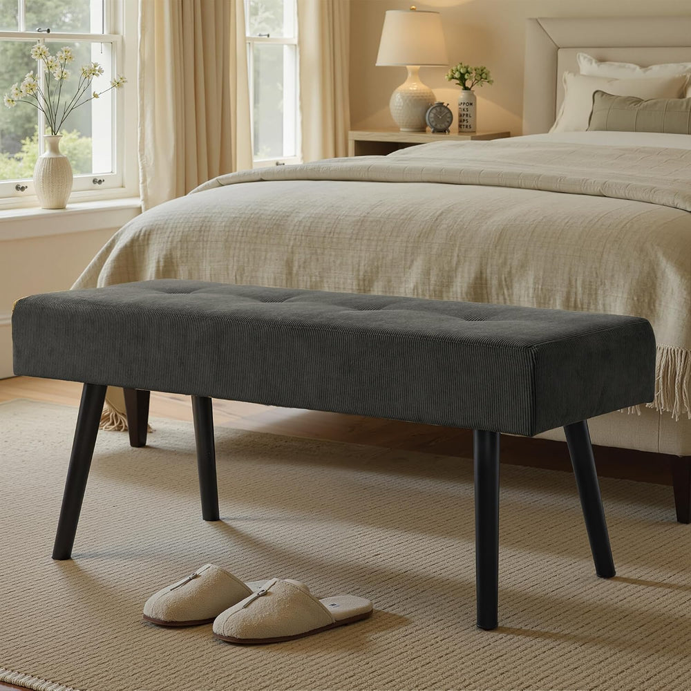 Comfy to go Entryway Bench - Grey Bench for Bedroom, Modern Ottoman End of Be...