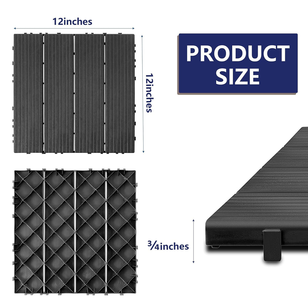 72 PCS Plastic Interlocking Deck Tiles - 12" x 12" Waterproof Indoo...