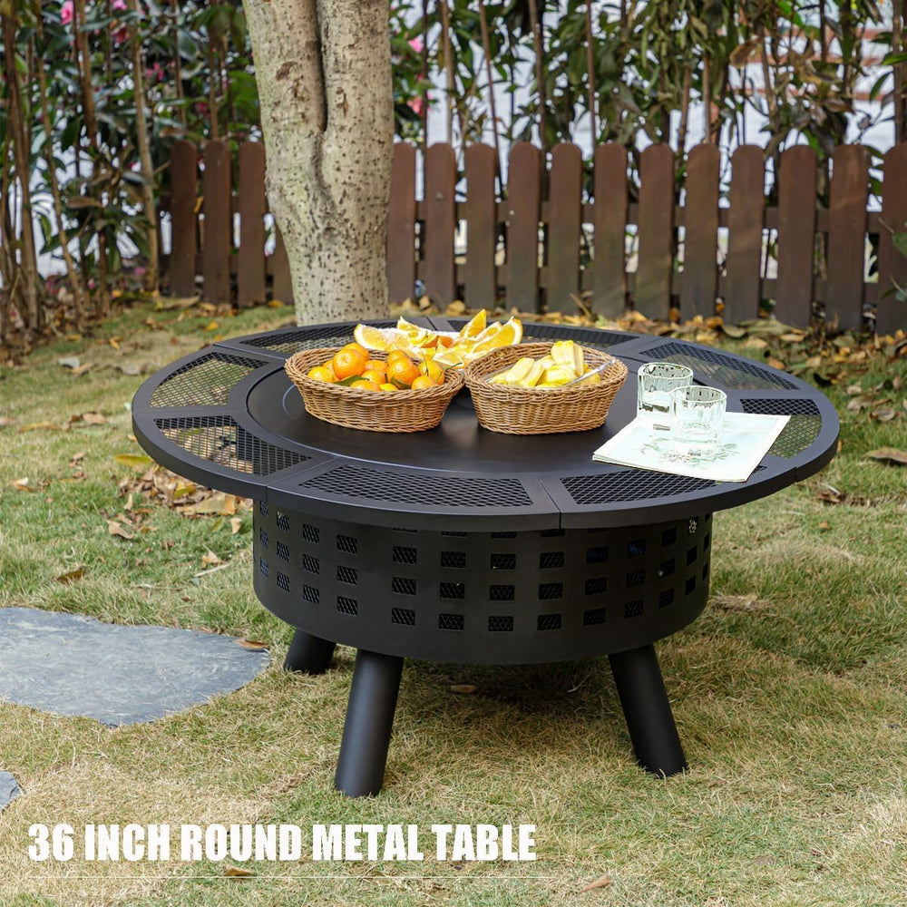 Verdeluxe 36 inch Outdoor Fire Pit with Cooking Grate 3-in-1 Fire Pit Table