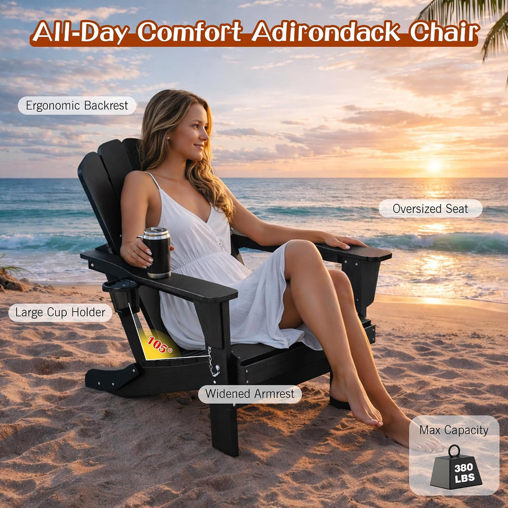 Domi Folding Adirondack Chair Set of 4, HDPE All-Weather Adirondack Chairs wi...