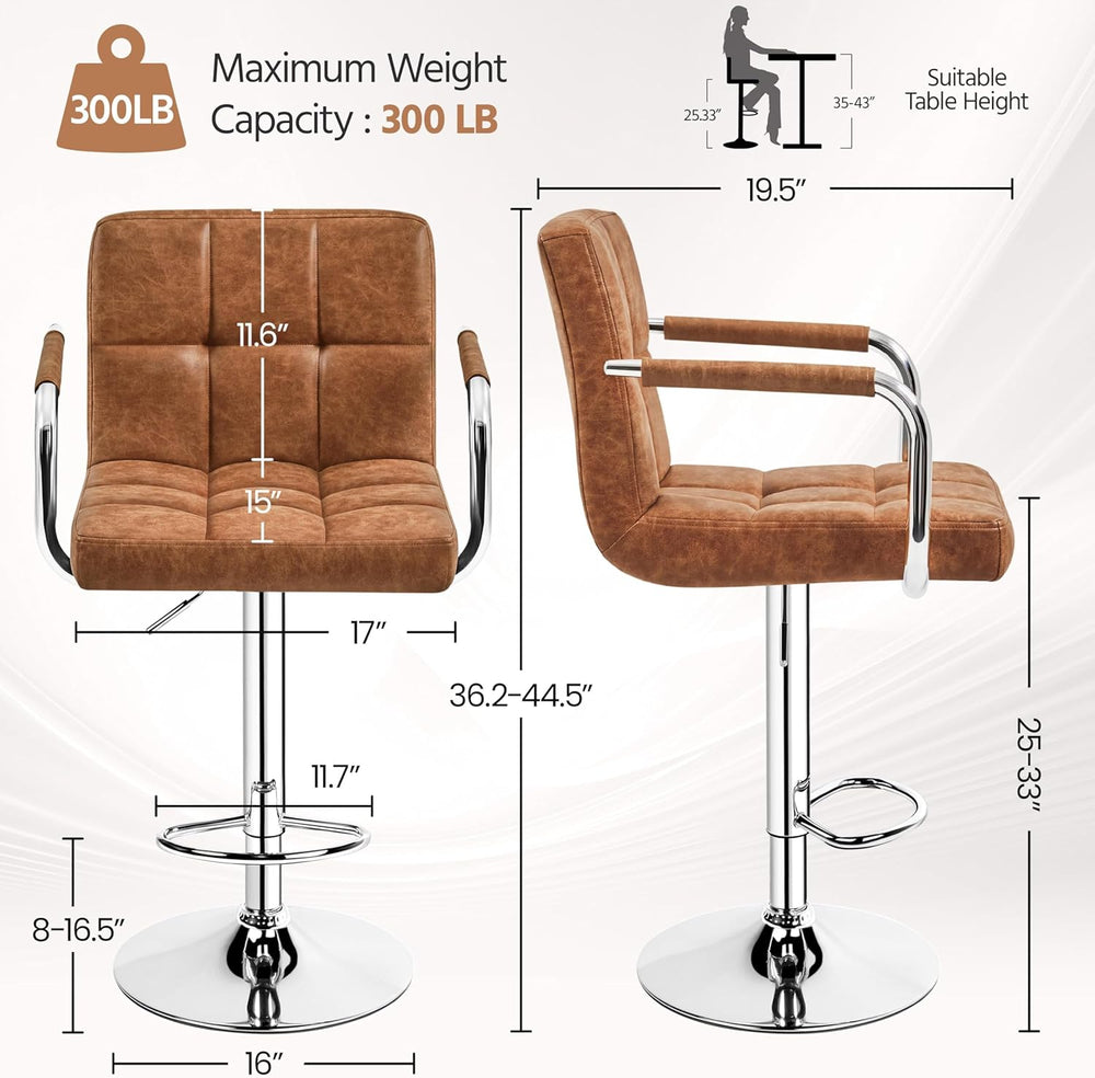 Yaheetech Bar Stools Set of 2 with Backs, Height Adjustable, Retro Brown