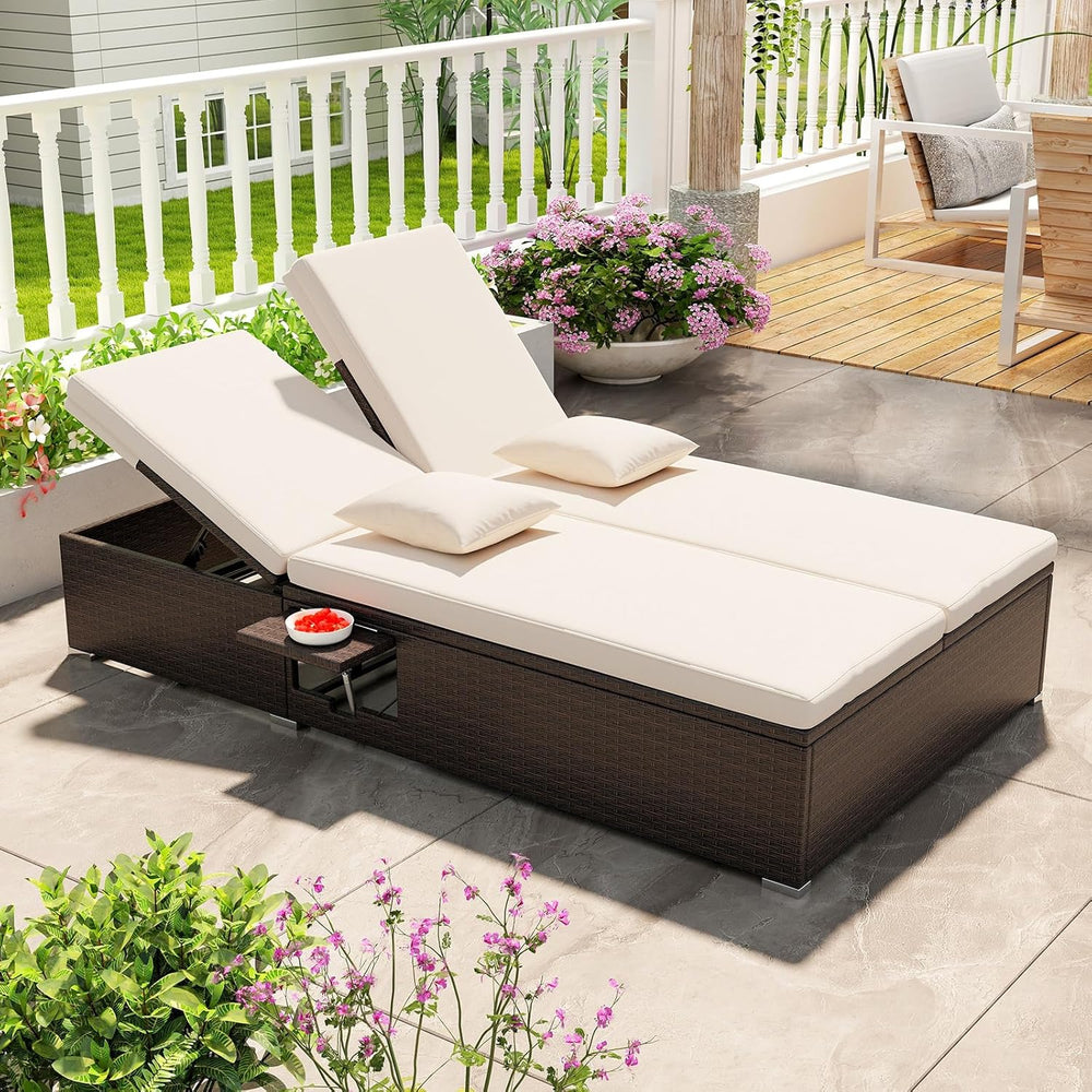 Tangkula Outdoor Rattan Daybed with 6-Level Adjustable Backrests, 2-Person Ad...