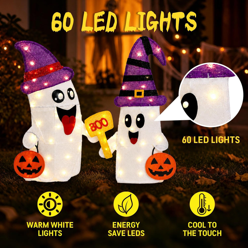 2 Pack 30Inch Halloween Decorations Outdoor Light Up Ghost Decor