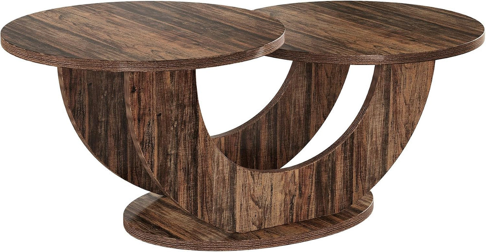 Tribesigns 45.3" Round Wood Coffee Table, 2-Tier Farmhouse Center Table