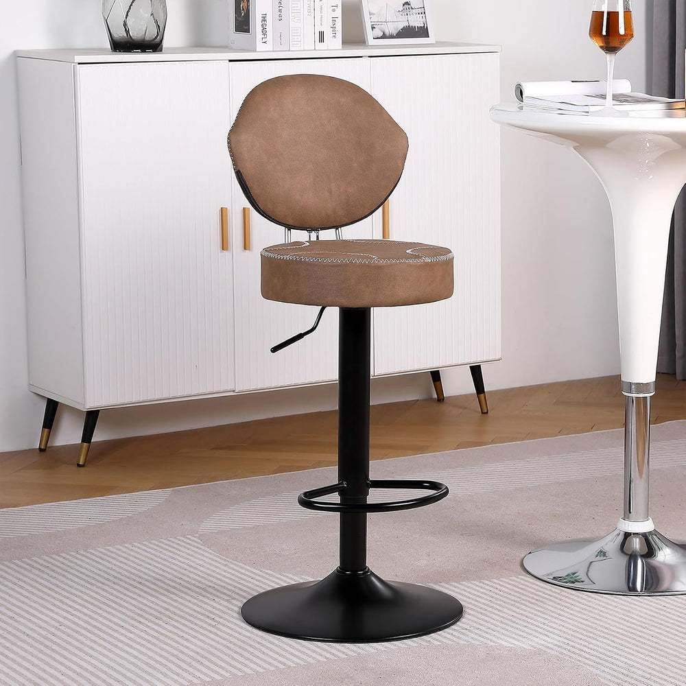 Swivel Bar Stools Set 1, Adjustable Height Suede-Like Leather Brown