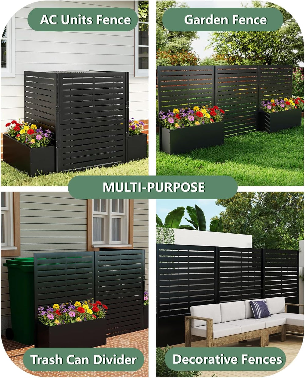 FOOWIN Air Conditioner Fence, 3 Panels Metal Privacy Screen with Planter Box,...