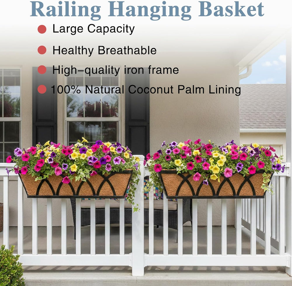 Window Deck Railing Planters Boxes with Coconut Liner, The Bottom Flat Window...