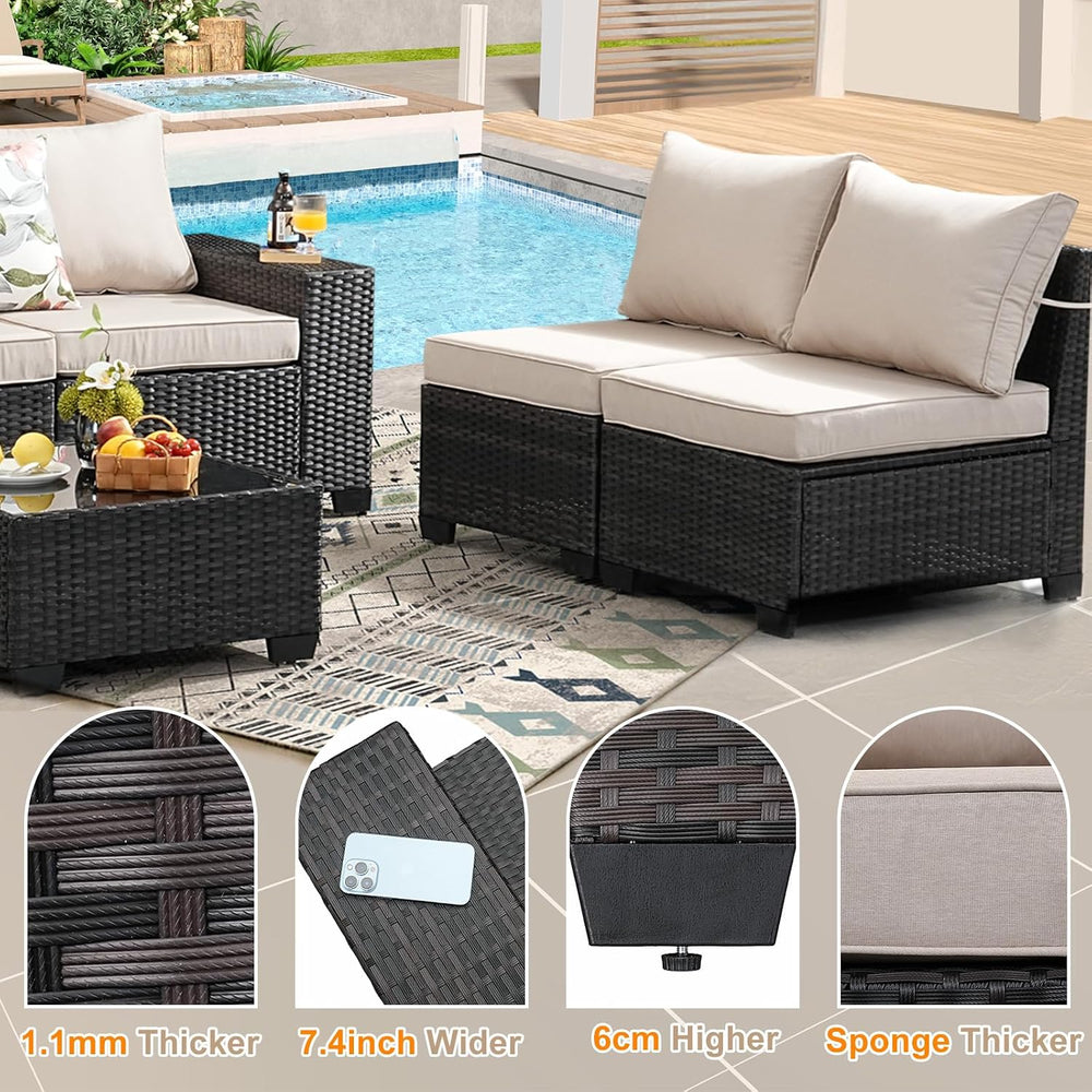 5-Piece Outdoor Patio Furniture Set, Modular Wicker Sectional Sofa with Thick...