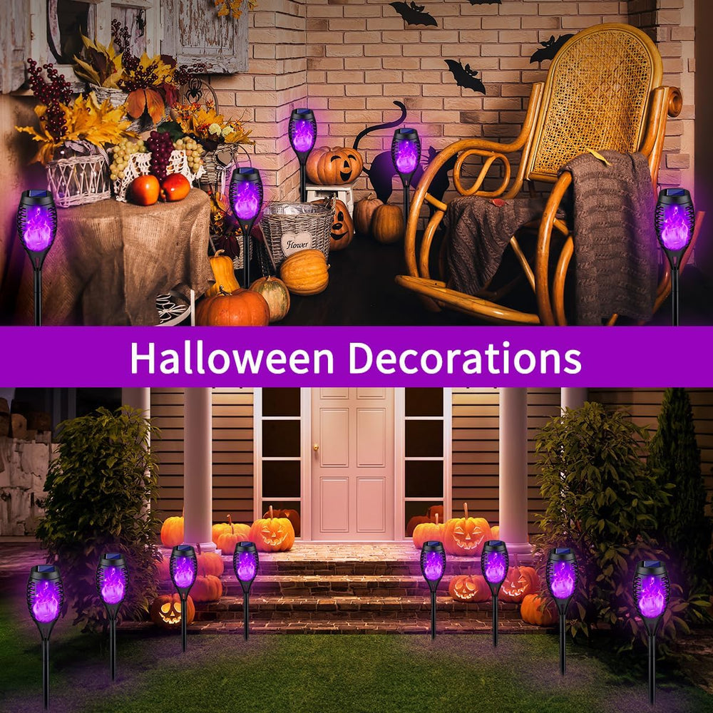 16P Purple Flame Halloween Solar Lights for Halloween Decorations Outdoor