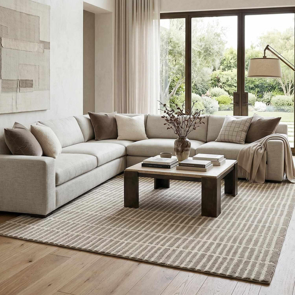 Hauteloom Finial Wool Living Room, Bedroom Area Rug - Neutral Modern Minimali...