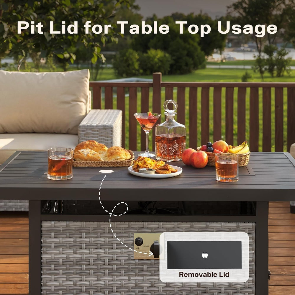43 Inch Rattan Propane Fire Pit Table with 55,000 BTU,CSA-Certified 304 Stain...