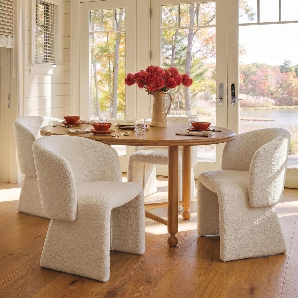 NORDICANA Barrel Dining Room Chairs with Arms, Set of 4, Off-White