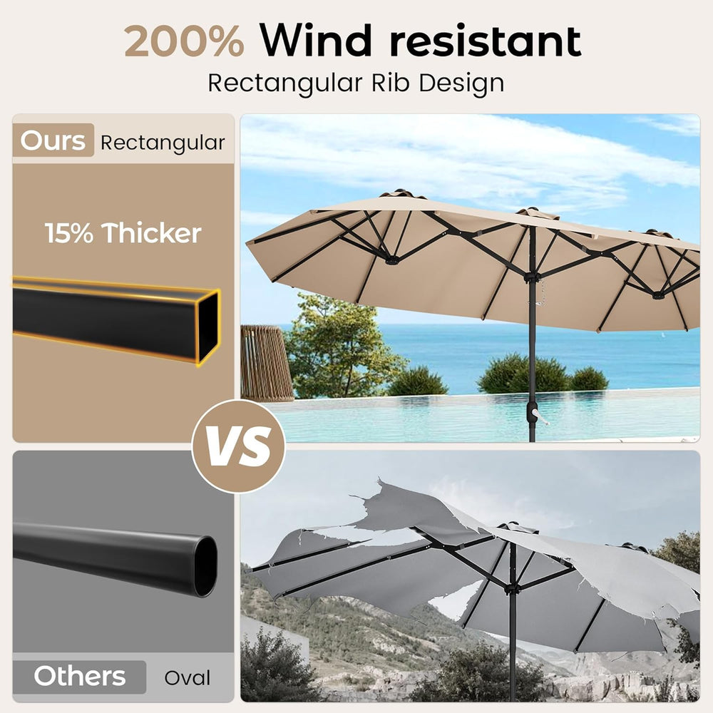 15ft Patio Umbrella with Base,Large Double-Sided Rectangular Umbrella,Beige