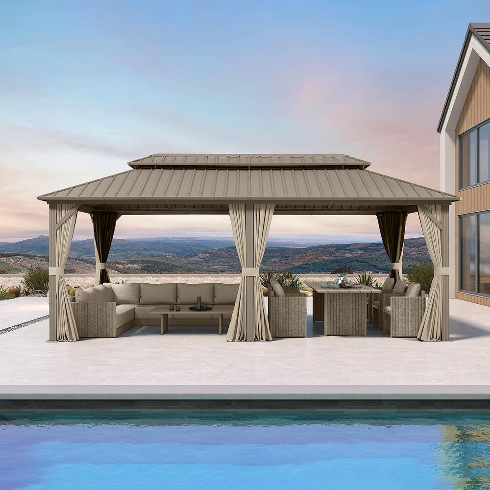 PURPLE LEAF Outdoor Hardtop Gazebo 10' x 20' Champagne Aluminum Struc...