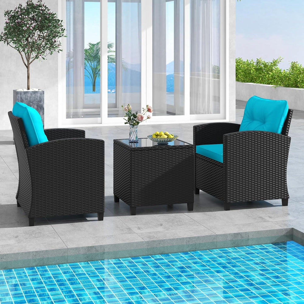 HAPPYGRILL 3 Pieces Wicker Patio Conversation Set, PE Rattan Bistro Sofa Set ...