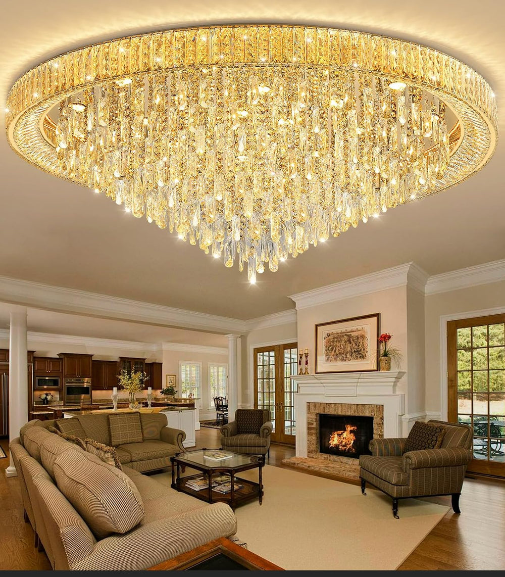 53.7" Modern Crystal Big Large Chandeliers LED Dimmable Flush Mount Ceil...