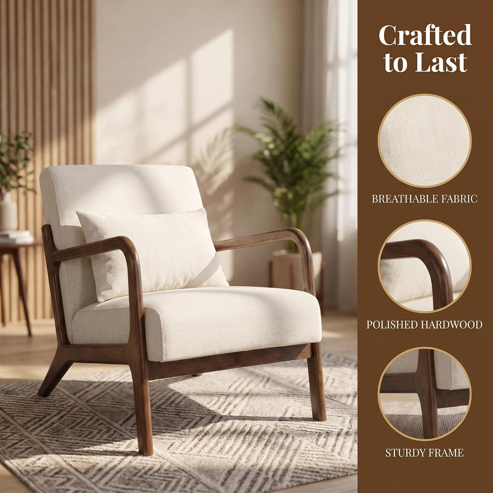 Komene Mid Century Modern Accent Chair Sitting Chair with Solid Wood Frame, U...