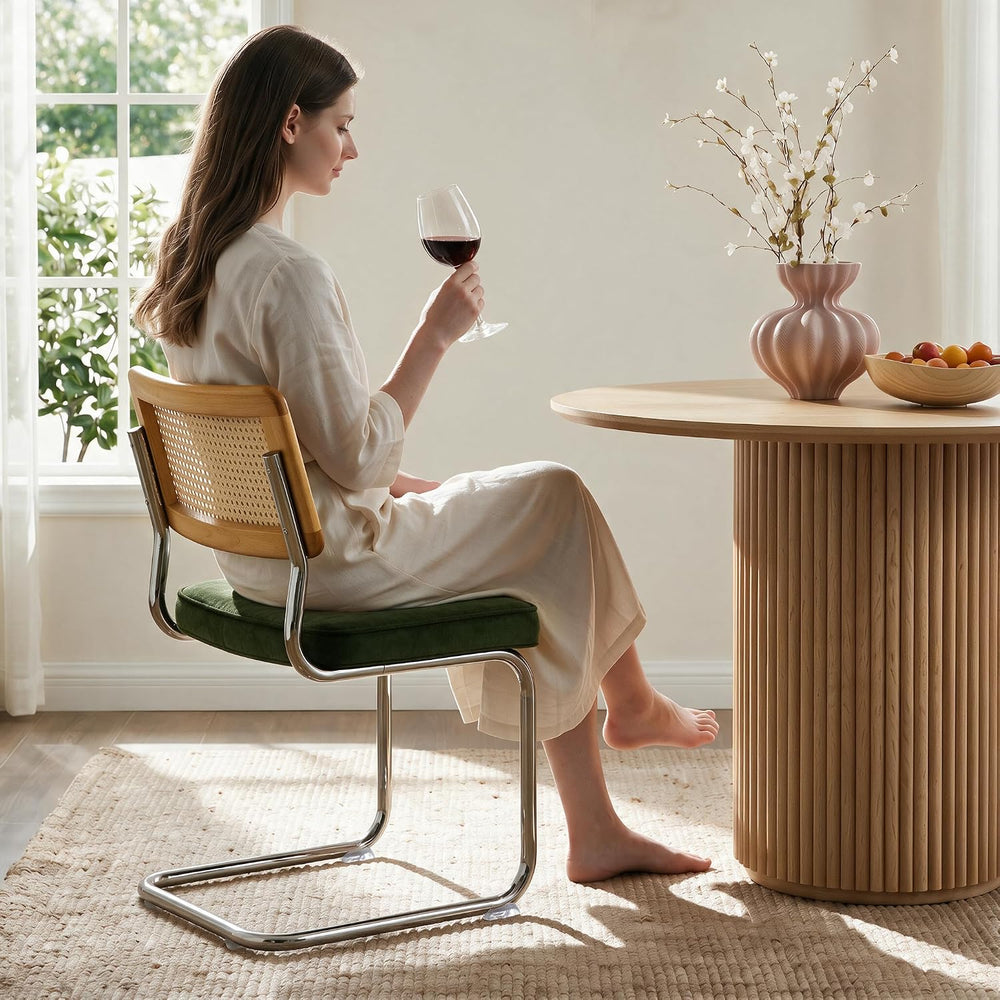 GrandNoor Natural Rattan Dining Chairs Set of 2, Cesca Design Kitchen Chair