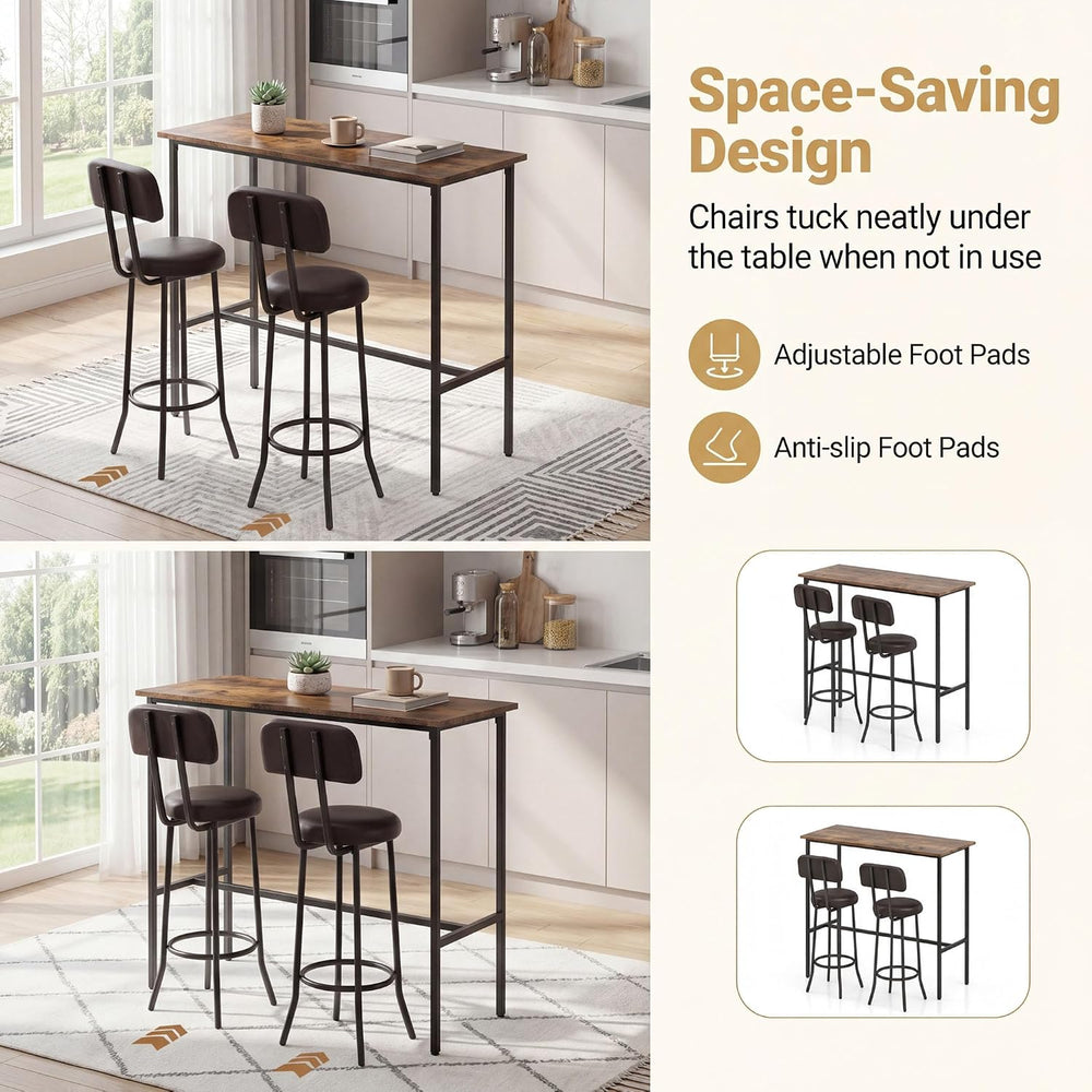 GIANTEX 3-Piece Bar Table and Chairs Set, Counter Height Pub Table and 2 Upho...