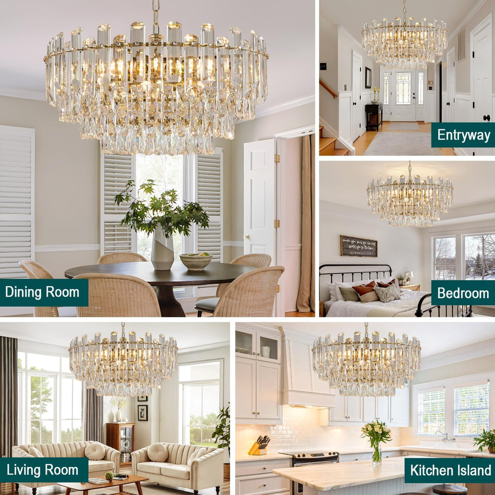 23.62" Gold Crystal Chandeliers for Dining Room, 12-Light Modern Chandelier