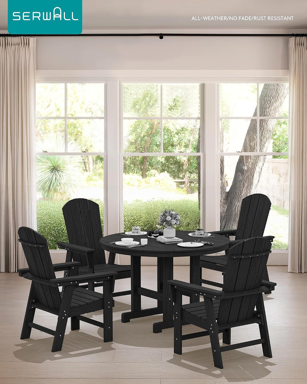SERWALL 5-Piece Patio Dining Set, 45" Table & 4 Adirondack Chairs, B...
