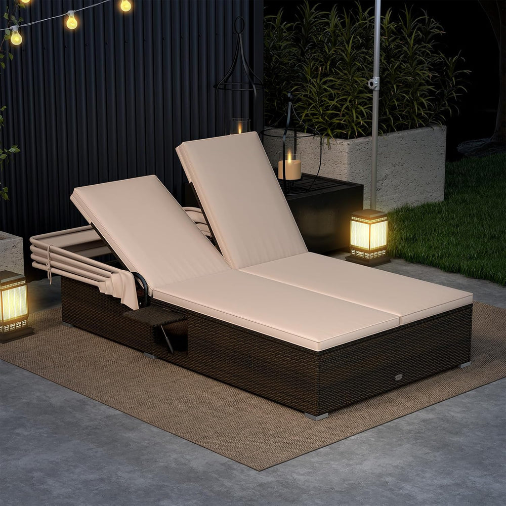 Tangkula Outdoor Rattan Daybed with Canopy & 6-Level Adjustable Backrests...