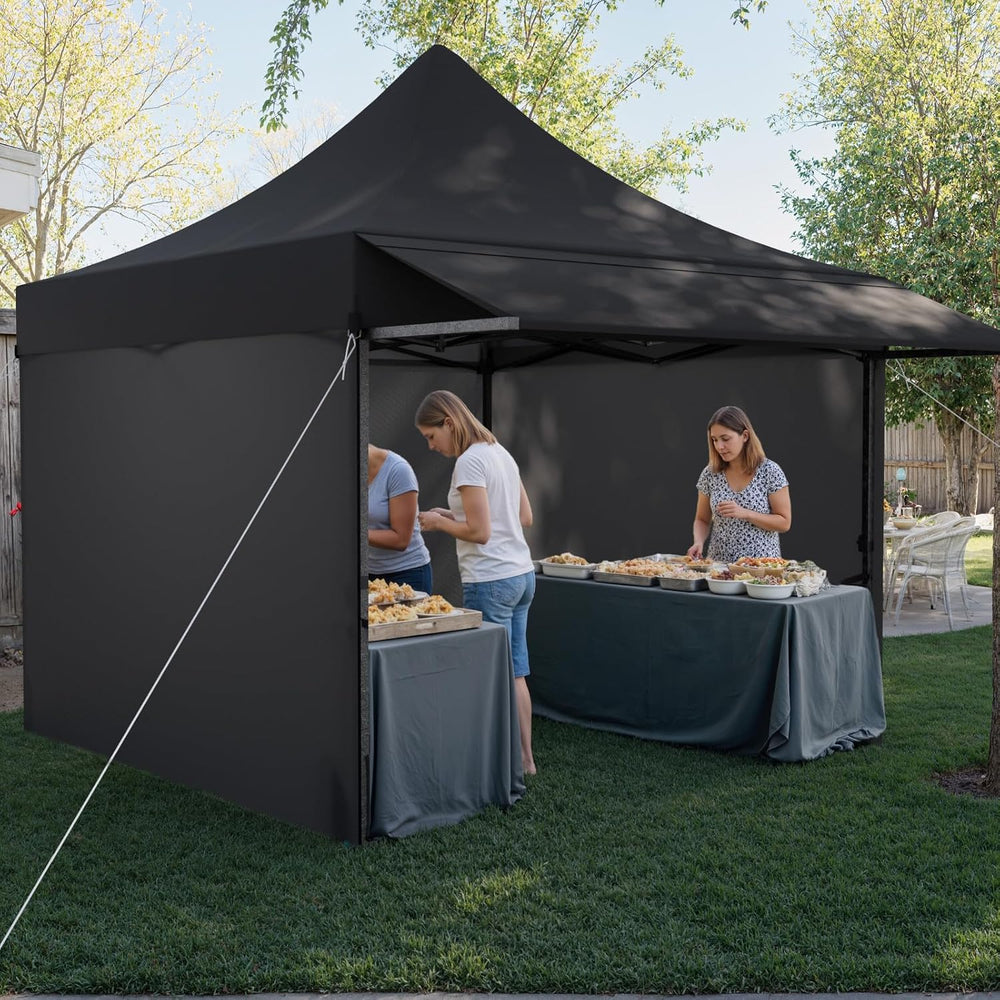 10x10 Heavy Duty Pop Up Canopy Tent with Awning and Sidewalls, Black