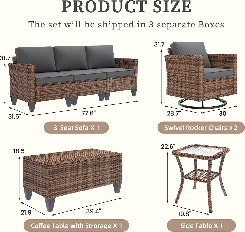 UDPATIO Patio Furniture Set, 5 Pieces Outdoor Conversation Sets with Rocking ...