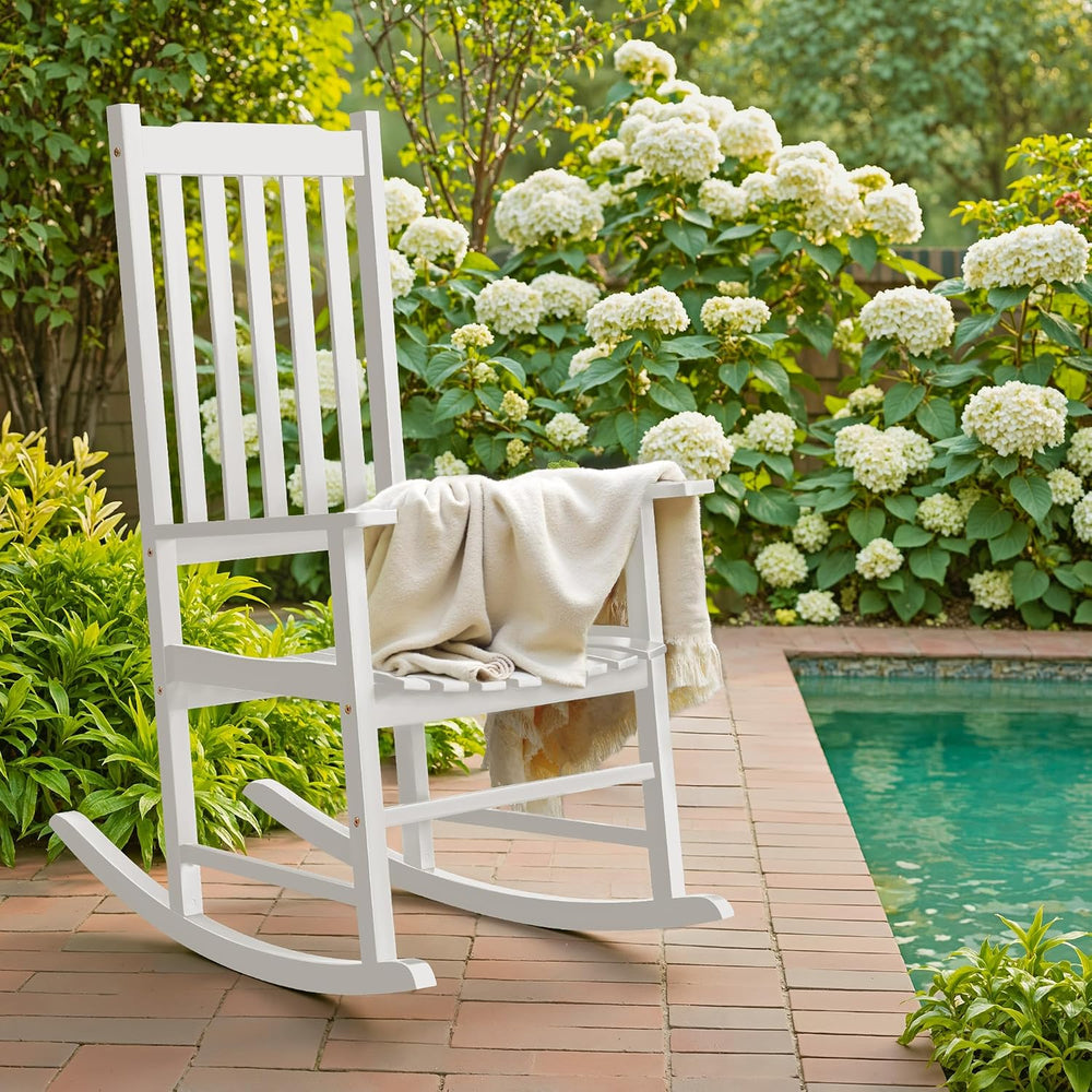 Flamaker Acacia Wooden Rocking Chair Outdoor Rocking Chair (White)