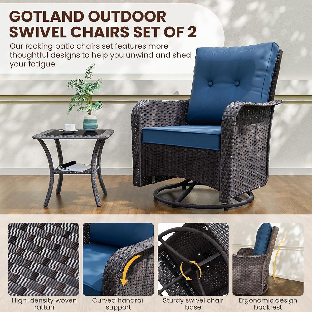 Gotland Outdoor Swivel Chairs Set of 2, 7-Pieces Patio Furniture Set with Rou...