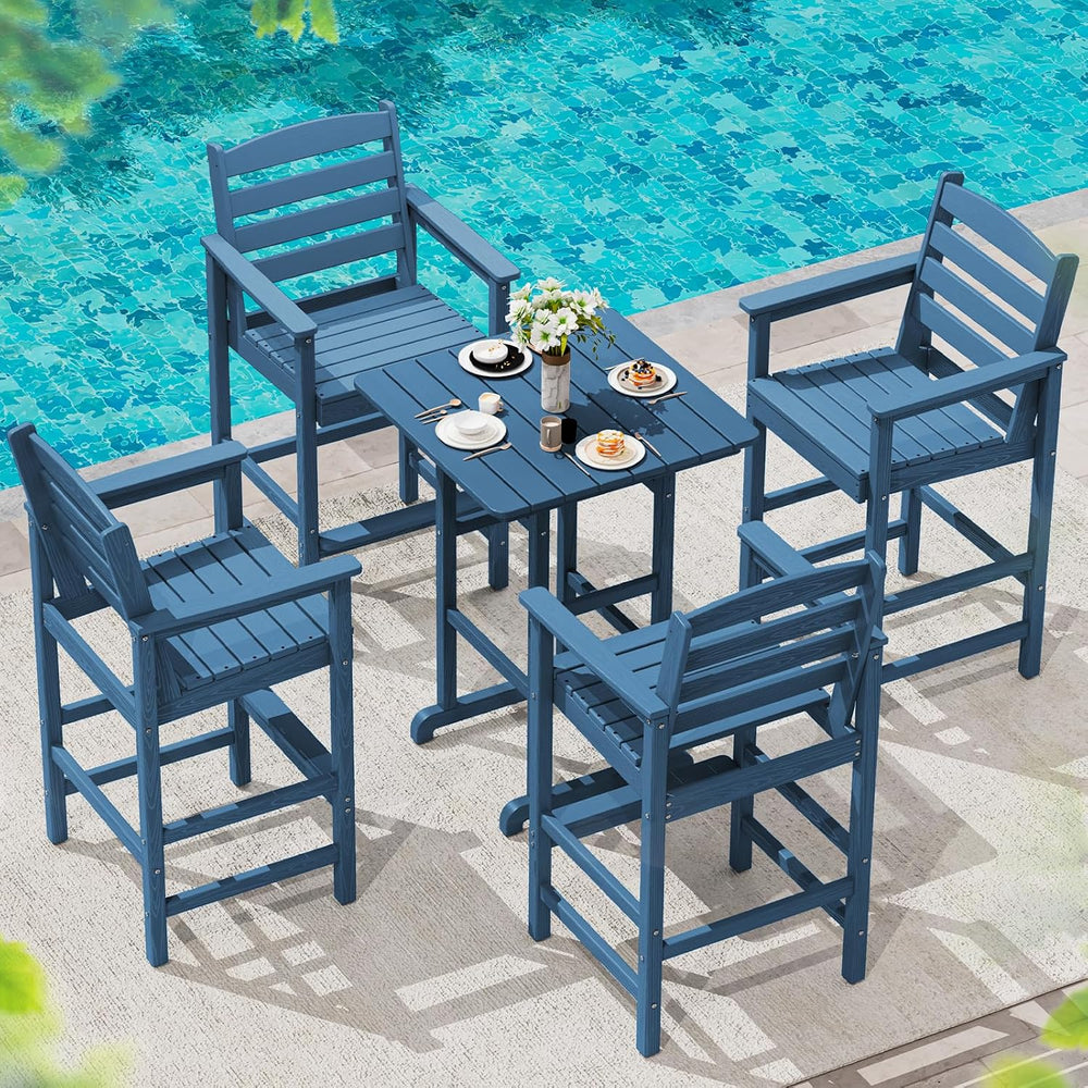 SERWALL 2-Pieces Tall Adirondack Chairs, HDPE Balcony Barstools Set, Blue