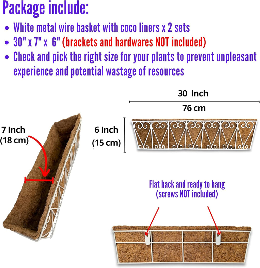 LaLaGreen Wall Hanging Planter - 2 Pack, 30 Inch Deck Railing Planter, Window...
