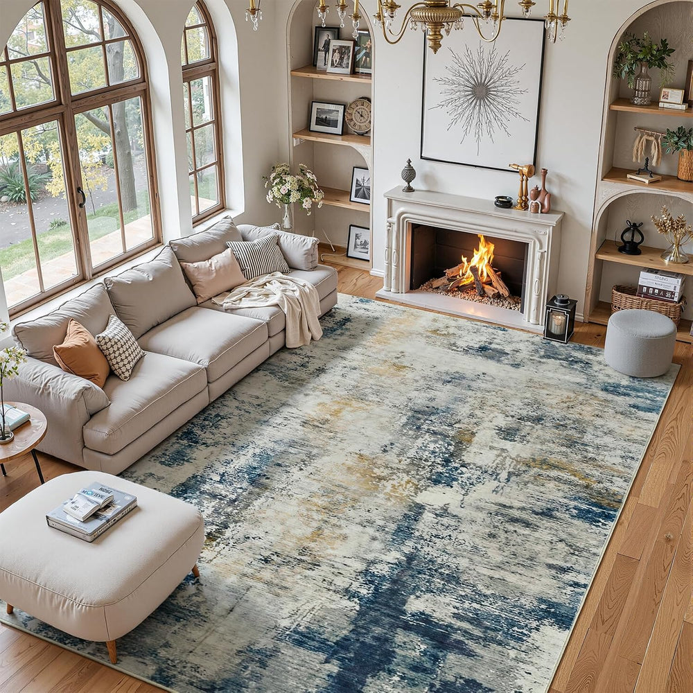 Beraliy Washable 6x9 Abstract Area Rugs for Living Room Bedroom, Blue