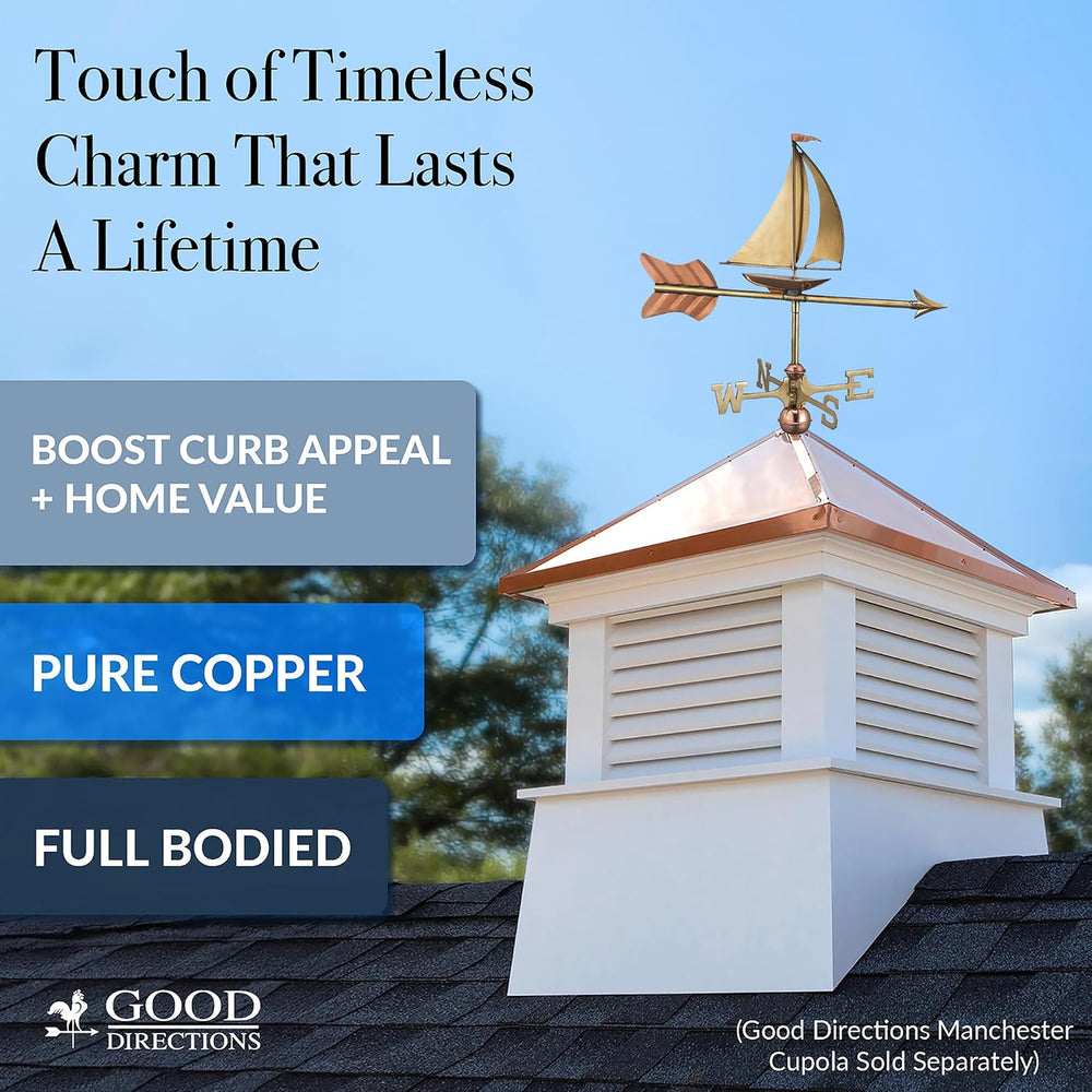 Good Directions 8803PR Sailboat Cottage Weathervane, Polished Copper with Roo...