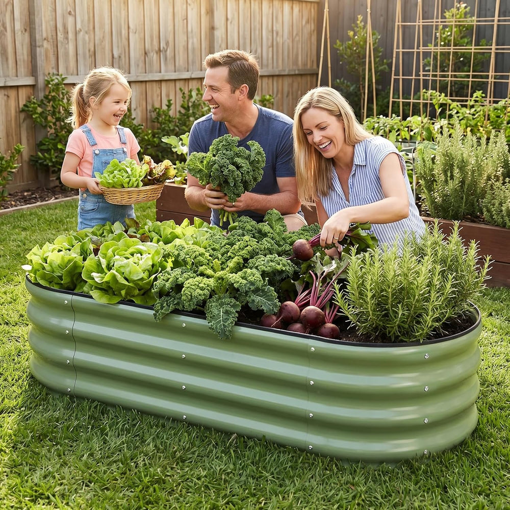 1MORE Galvanized Raised Garden Bed Outdoor,Planter Bed 4x2x1ft,Green,2-Pk