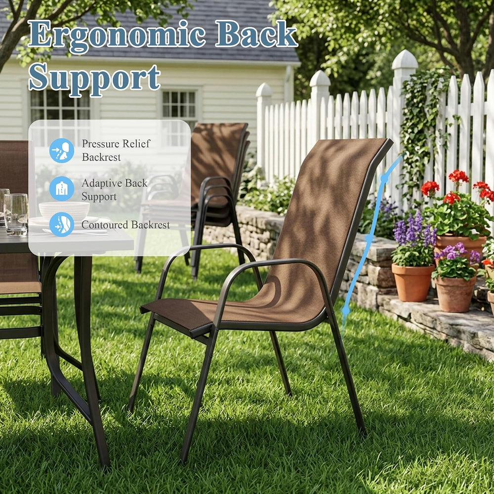 DIFY Patio Chairs Set of 6, Stackable Outdoor Dining Chairs Set with Breathab...