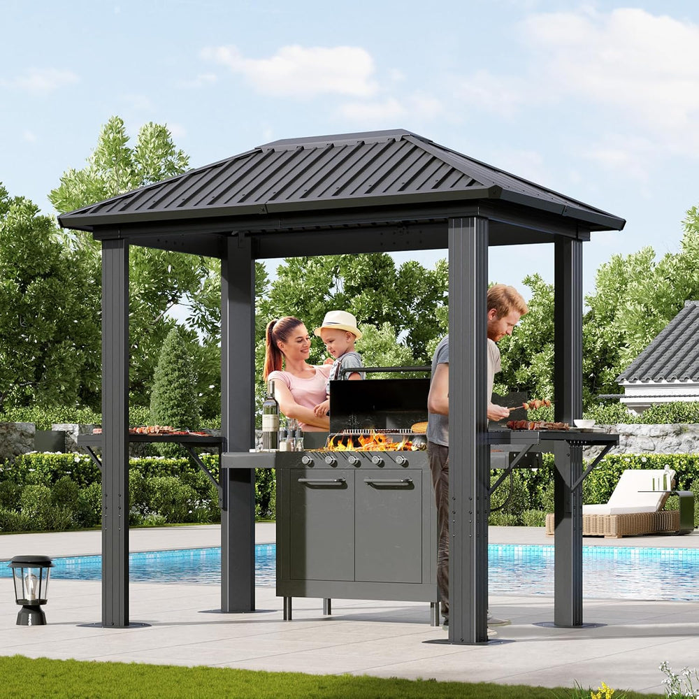 Aoxun 5 x 8FT Grill Hardtop Gazebo with Galvanized Steel Roof, Gray