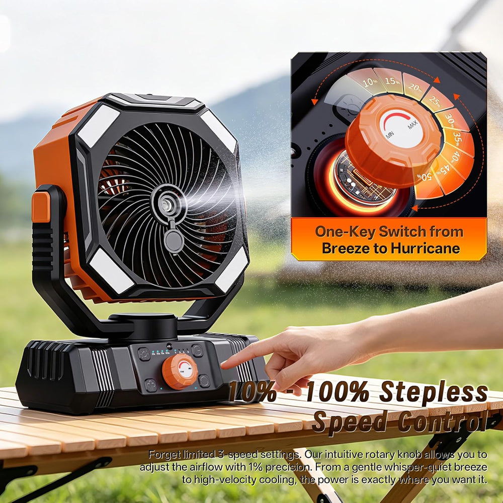Portable Misting Fan for Camping Beach Parties Patio Picnic Orange