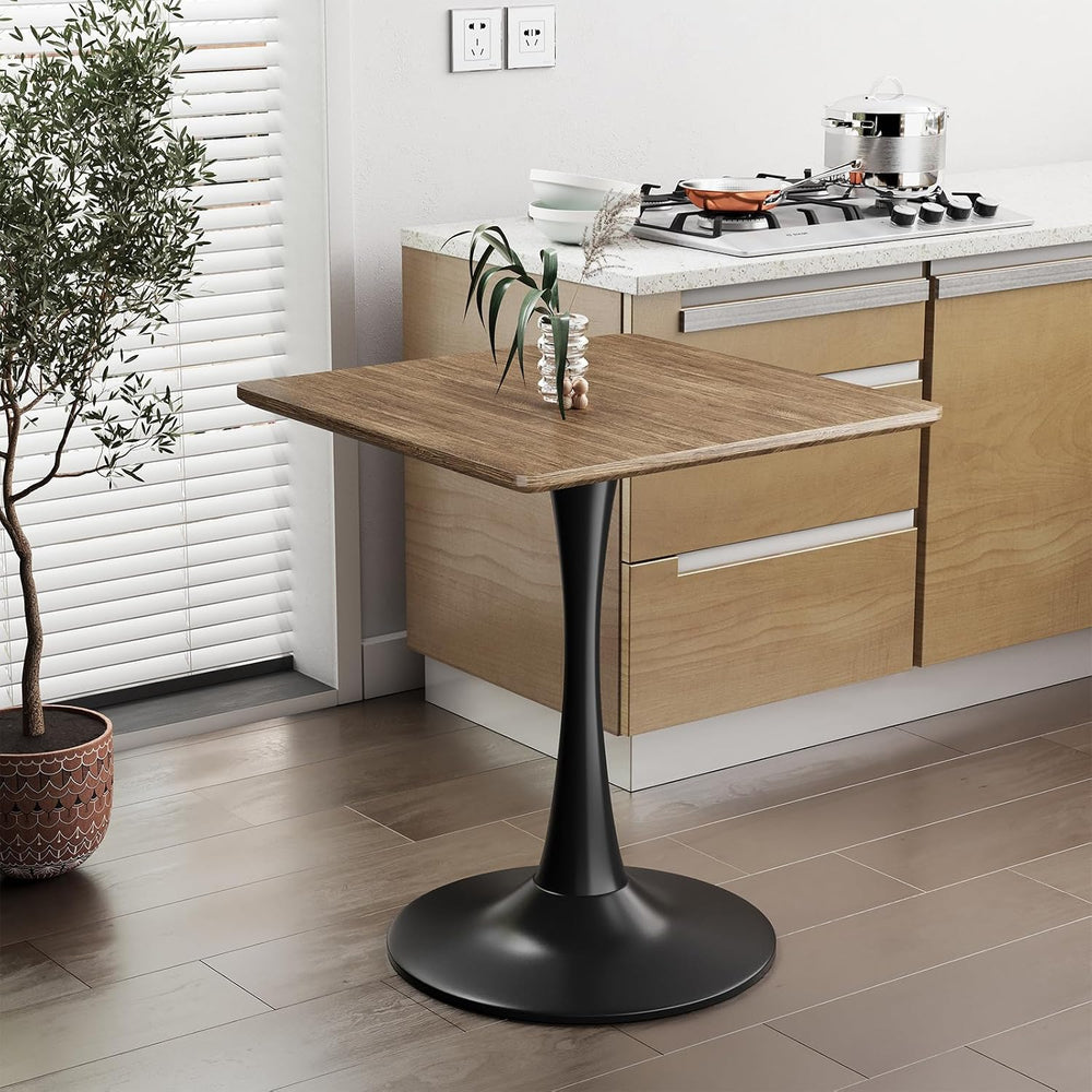 Walnut Square Tulip Table for 2, 24 Inch Small Dining Table with Pedestal