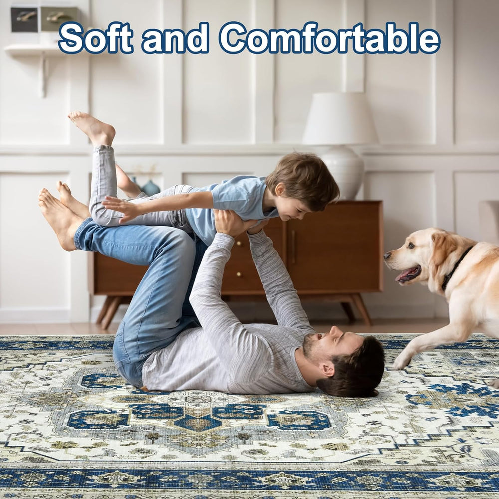Area Rugs for Living Room 9x12 - Large Machine Washable Vintage Oriental Soft...