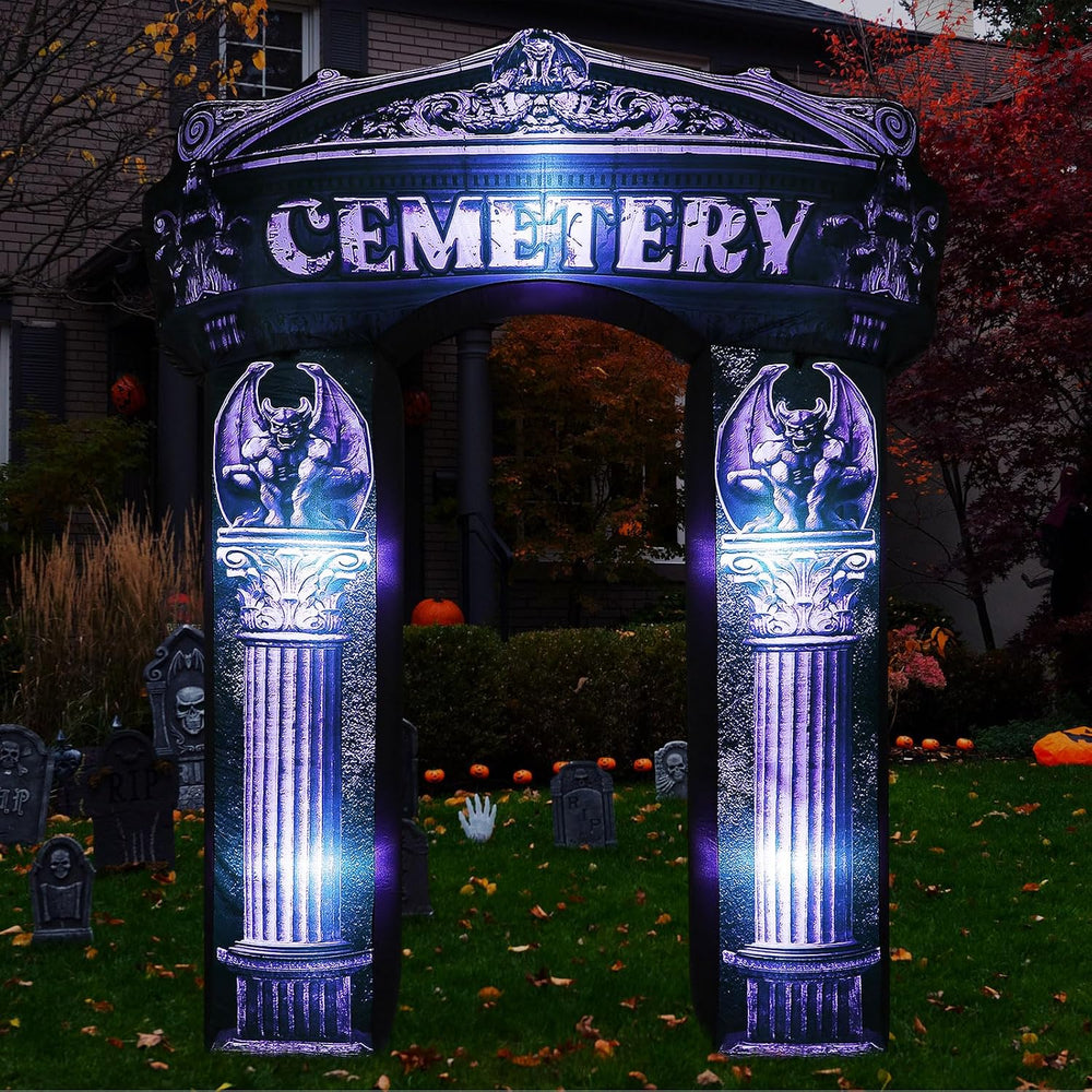 Leyndo 8 ft Halloween Inflatable Arch Decoration, Classical Cemetery