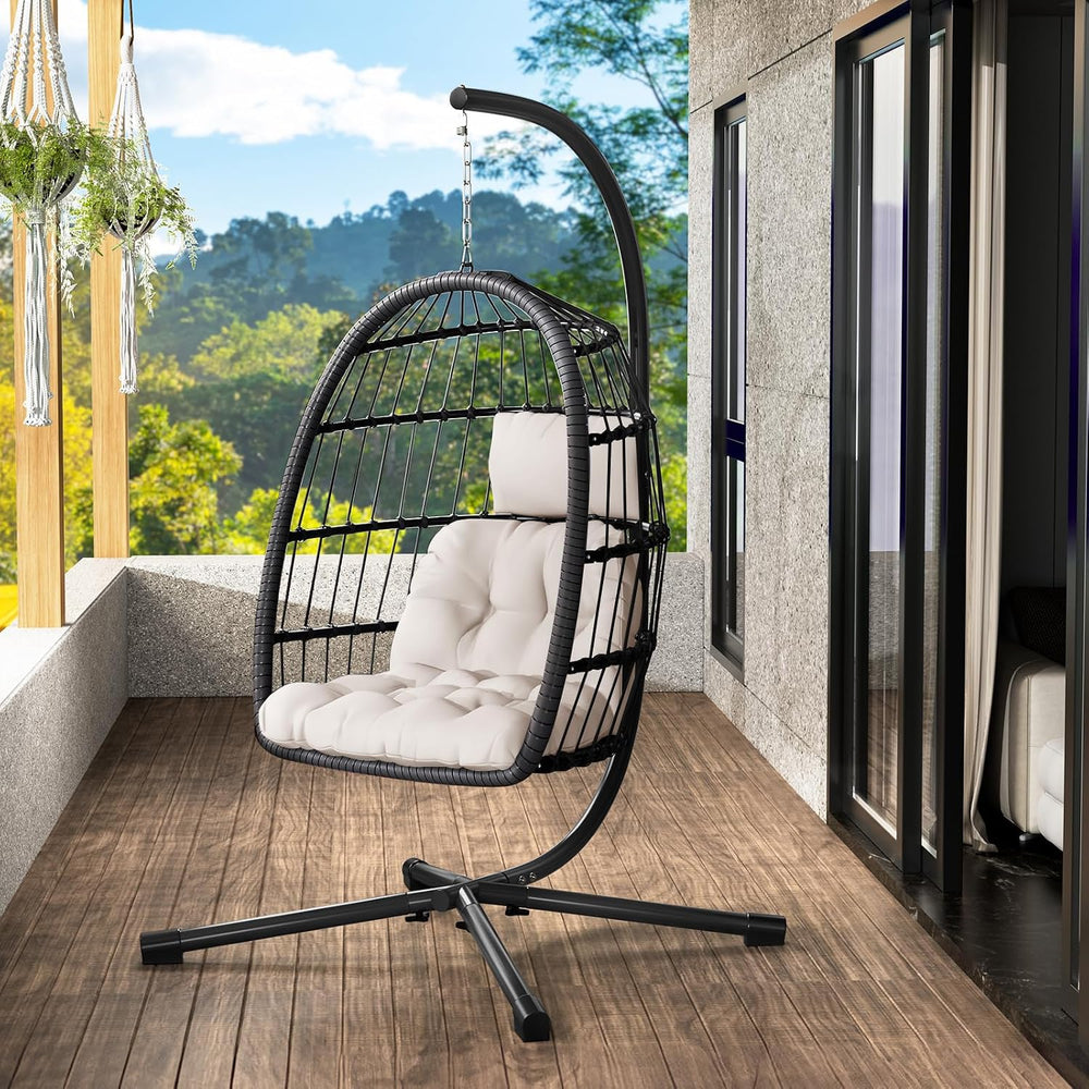 LEVELEVE Egg Chair with Stand,Patio Rattan Wicker Hanging Swing Egg Chair Ham...
