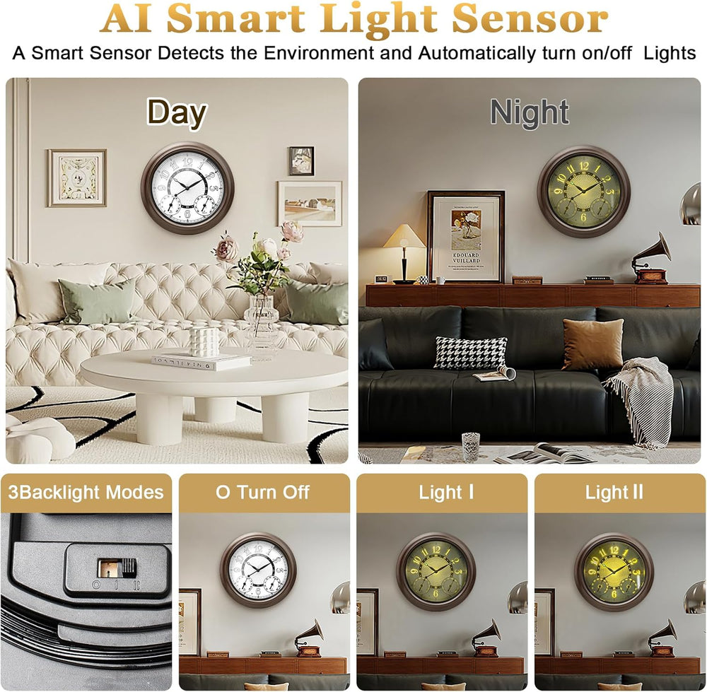 Pytha Sight 15 Inch Metal Illuminated Outdoor Clocks for Patio Waterproof