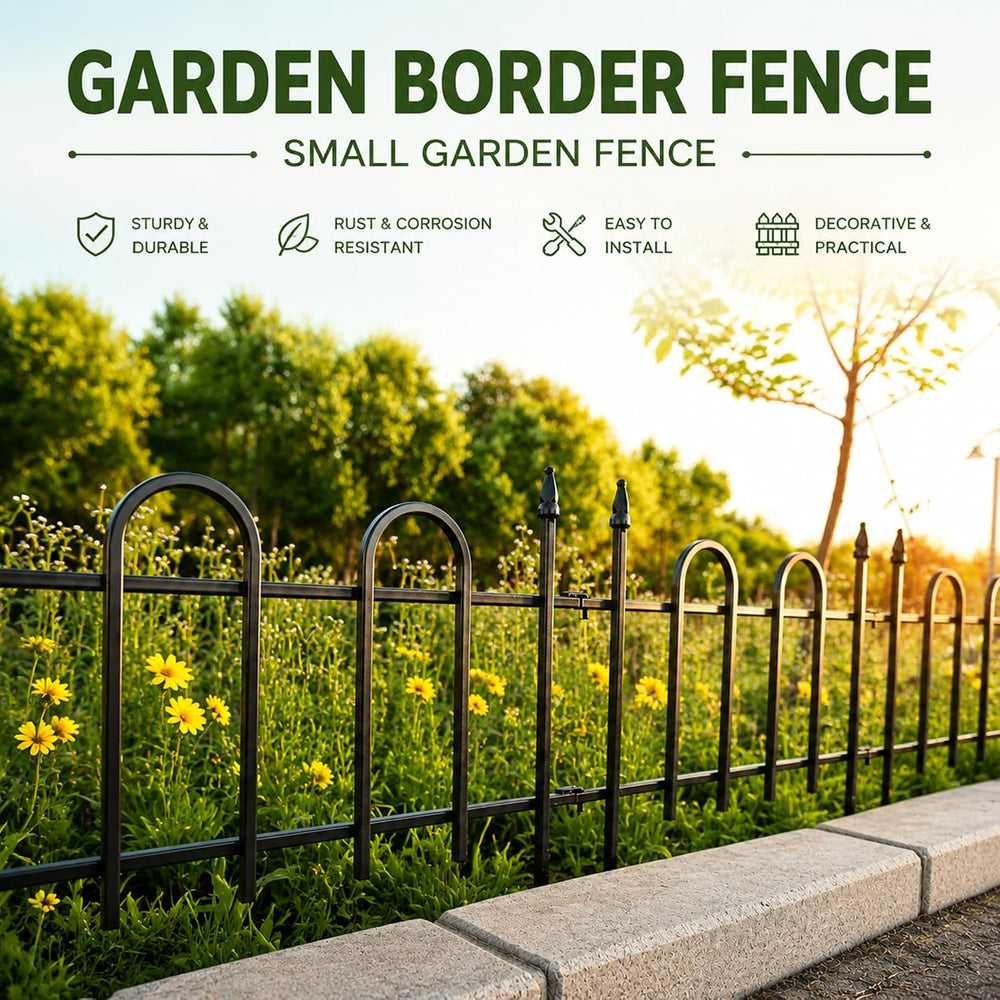 Metal Garden Fence Panels 18'' H x 22'' W, 14.6 Ft Total Leng...