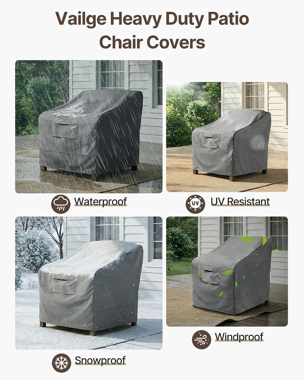 Vailge Patio Chair Covers & Outdoor Furniture Covers Heavy-Duty Waterproof