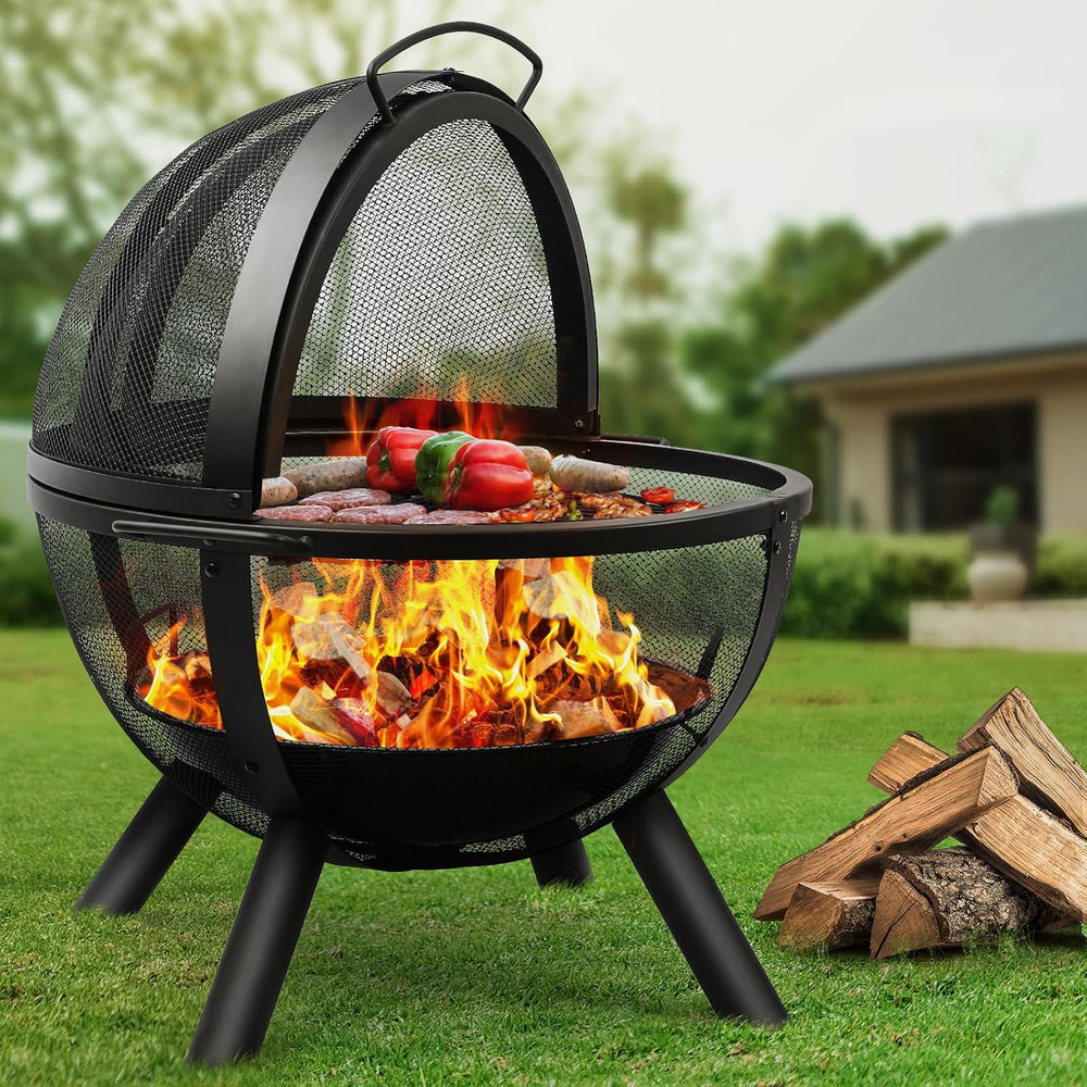 Ikuby Ball of Fire Pit fire Ball with BBQ Grill fire Globe Pit Large Round fi...